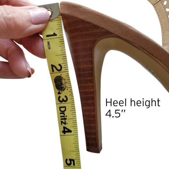 NINE WEST Perforated Leather Stacked Heel Peep Toe High Vamp Buckle Back Sandals - Picture 14 of 15